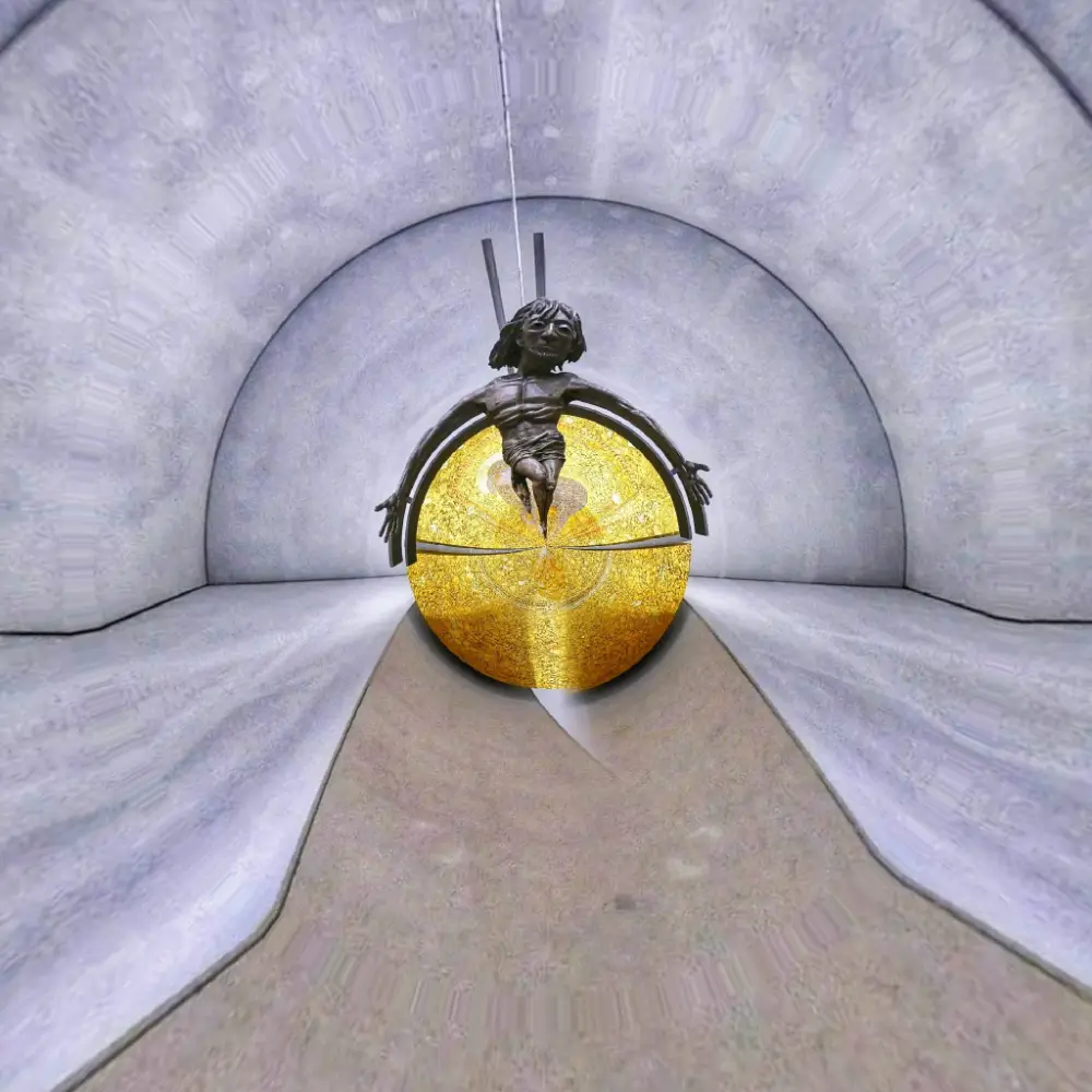 A bee is standing on the side of a tunnel.