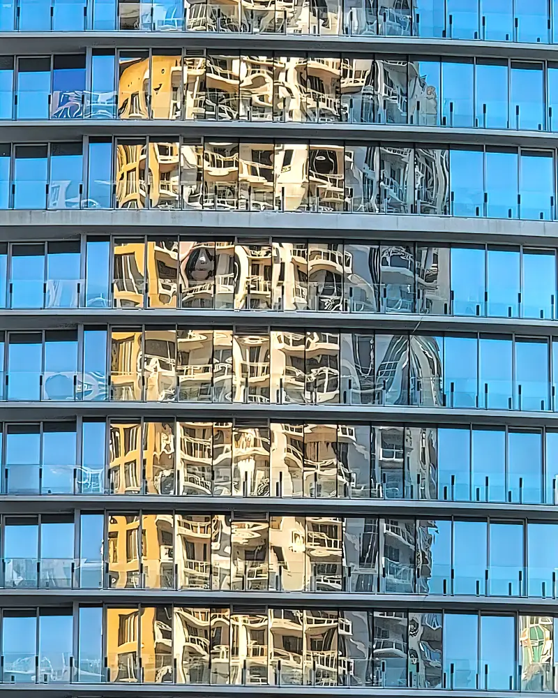 A building with many windows and some glass