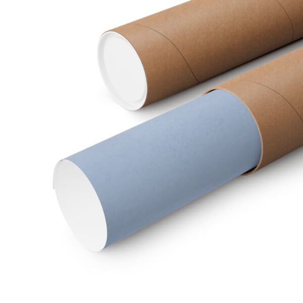 Two cardboard tubes with a blue paper on top of them.