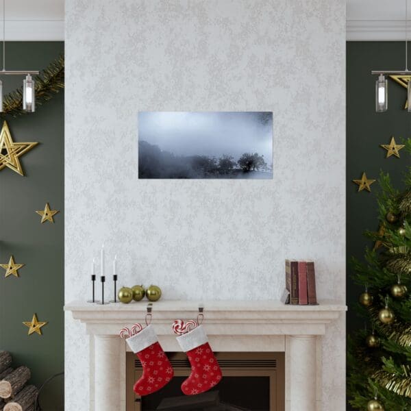 A fireplace with christmas stockings hanging on it.