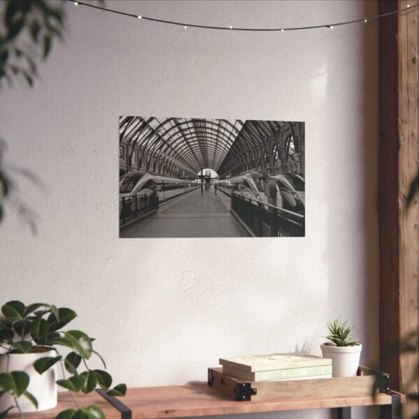 A black and white photo of an indoor area.