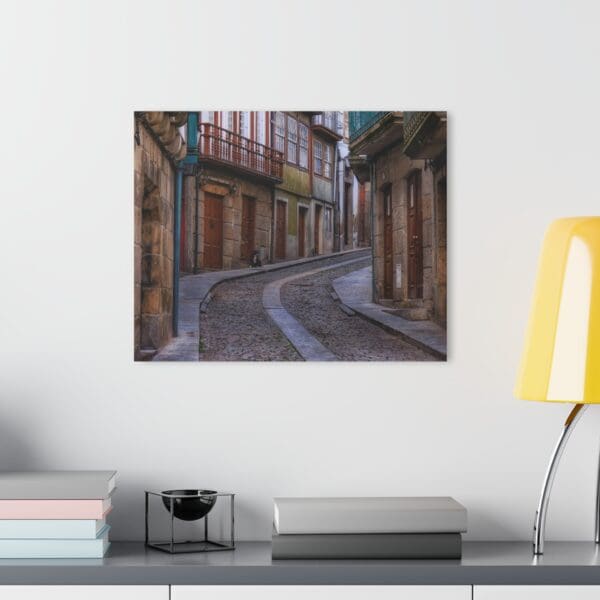 A painting of an old street with no people