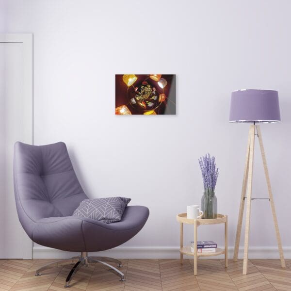 A chair and lamp in a room with a clock on the wall.