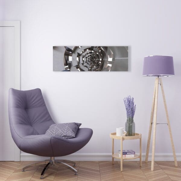 A purple chair and lamp in a room.