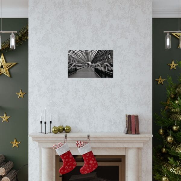 A fireplace with christmas stockings hanging on it.