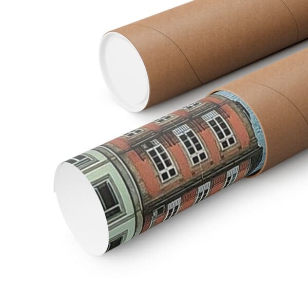 A close up of two cardboard tubes with pictures on them