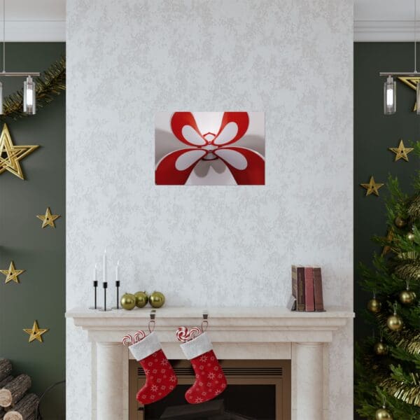 A fireplace with christmas decorations and a fireplace mantle.