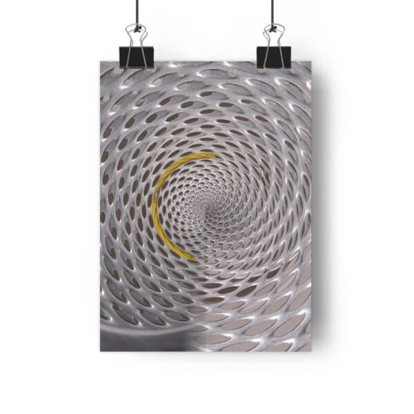 A poster of a spiral pattern with yellow center.