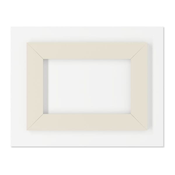 A white frame with a square cut out.