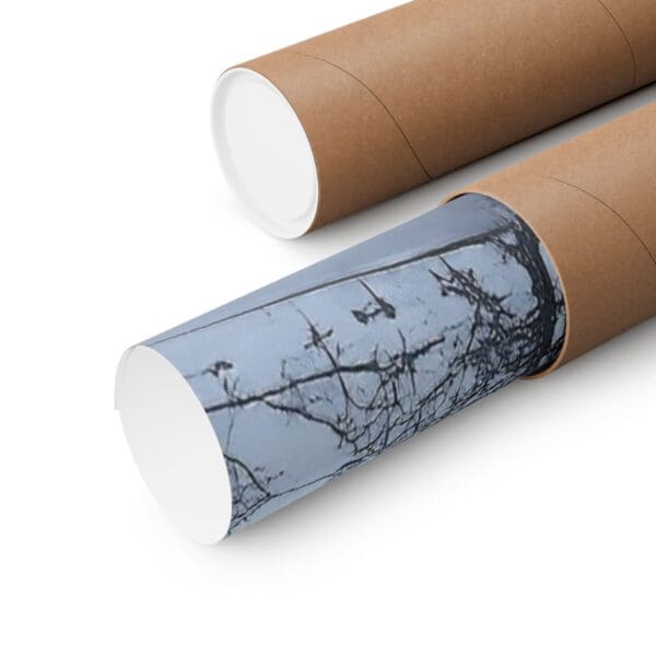 A close up of two cardboard tubes with trees on them