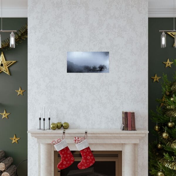 A fireplace with christmas stockings hanging on it.