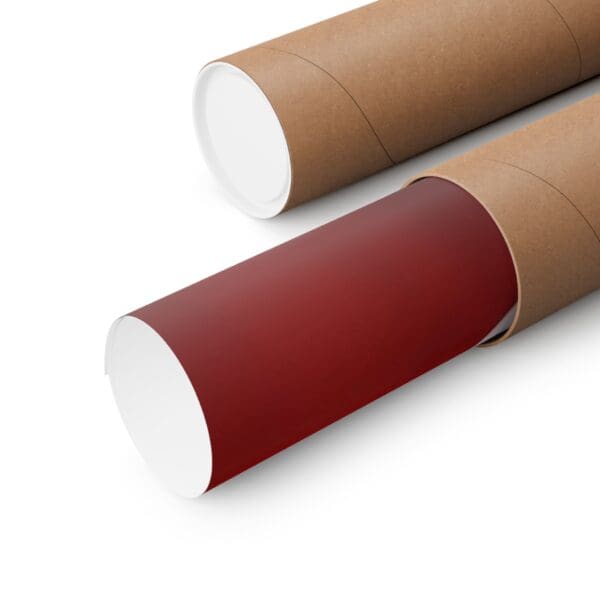 A close up of two cardboard tubes with red paper