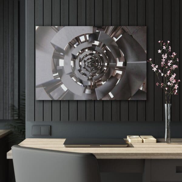 A television screen with an image of a spiral.