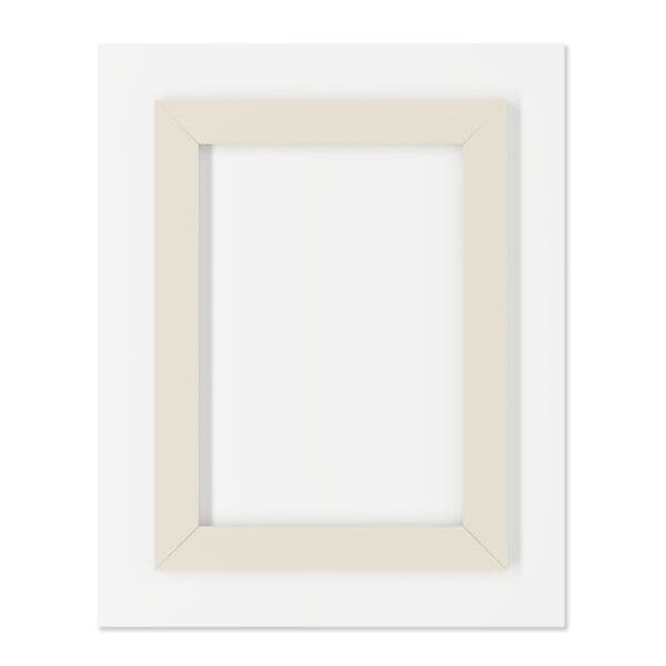 A white frame with a beige mat on top of it.