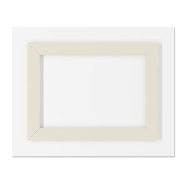 A white frame with a beige mat on top of it.