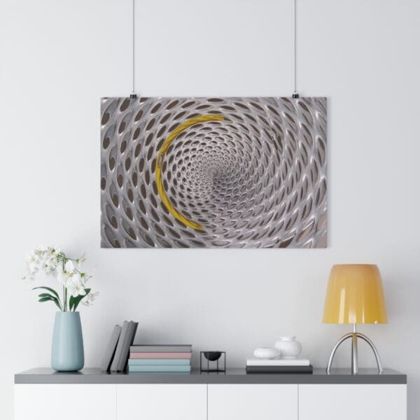 A white and yellow spiral pattern on the wall