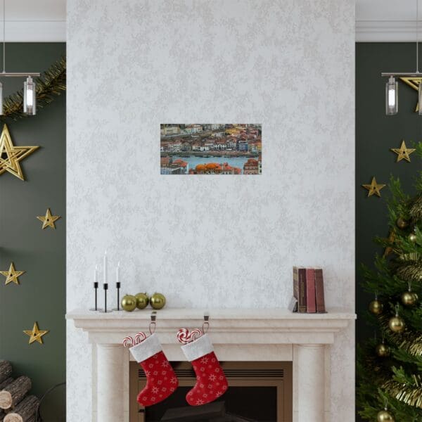 A fireplace with christmas stockings hanging on it.