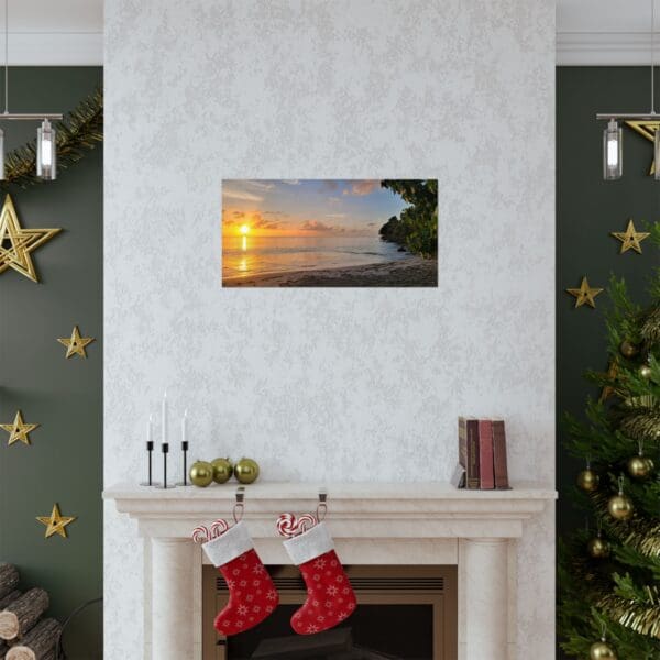 A fireplace with christmas stockings hanging on it.