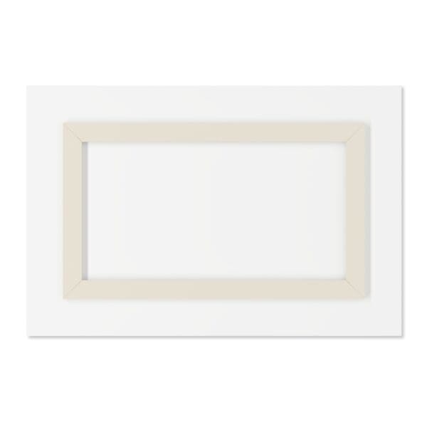 A white frame with a beige border on top of it.